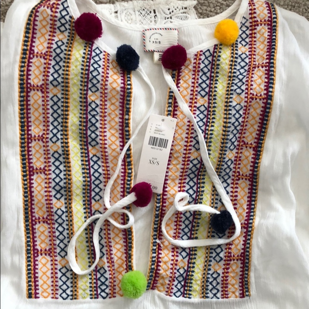 Anthro Karnah Embroidered Kaftan Pompom Coverup